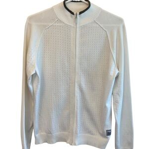 Cutter & Buck Annika White Zip Up Sweater with Khaki Trim EUC